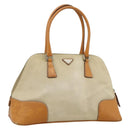 PRADA Hand Bag Canvas Beige Silver Auth 180028-1