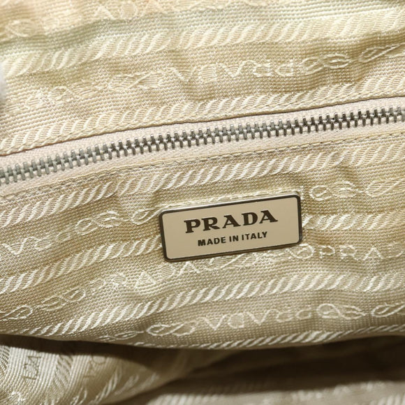 PRADA Hand Bag Canvas Beige Silver Auth 180028