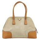 PRADA Hand Bag Canvas Beige Silver Auth 180028-13