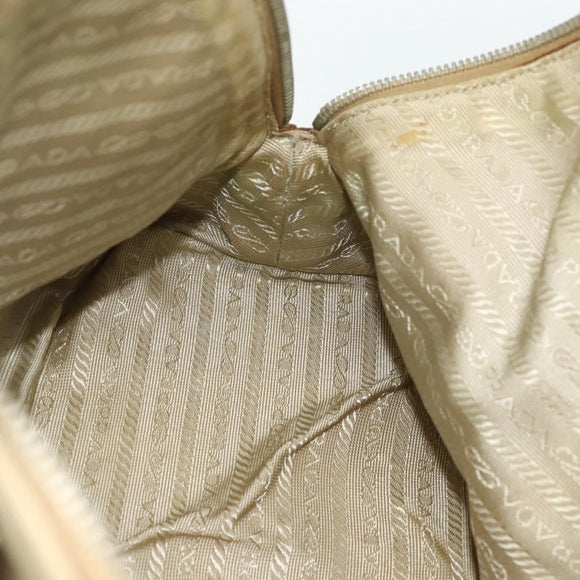 PRADA Hand Bag Canvas Beige Silver Auth 180028