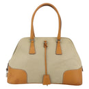 PRADA Hand Bag Canvas Beige Silver Auth 180028-2