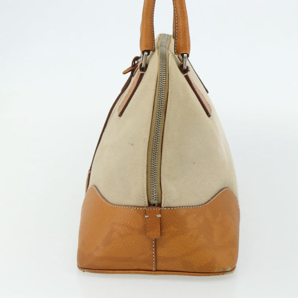 PRADA Hand Bag Canvas Beige Silver Auth 180028