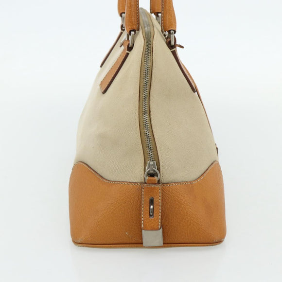 PRADA Hand Bag Canvas Beige Silver Auth 180028
