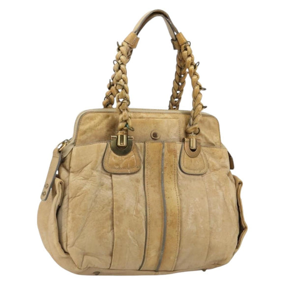 Chloe Hand Bag Leather Beige Gold Auth 180029