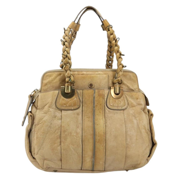 Chloe Hand Bag Leather Beige Gold Auth 180029