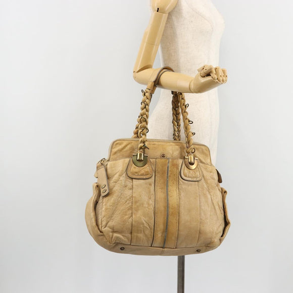 Chloe Hand Bag Leather Beige Gold Auth 180029