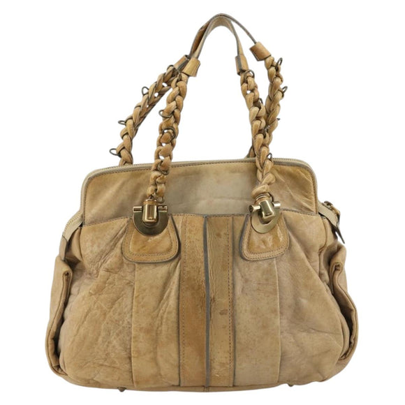 Chloe Hand Bag Leather Beige Gold Auth 180029
