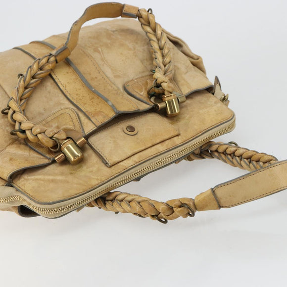 Chloe Hand Bag Leather Beige Gold Auth 180029