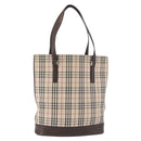 BURBERRY Nova Check Tote Bag Canvas Leather Beige Silver Auth 180030-1