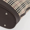 BURBERRY Nova Check Tote Bag Canvas Leather Beige Silver Auth 180030-12