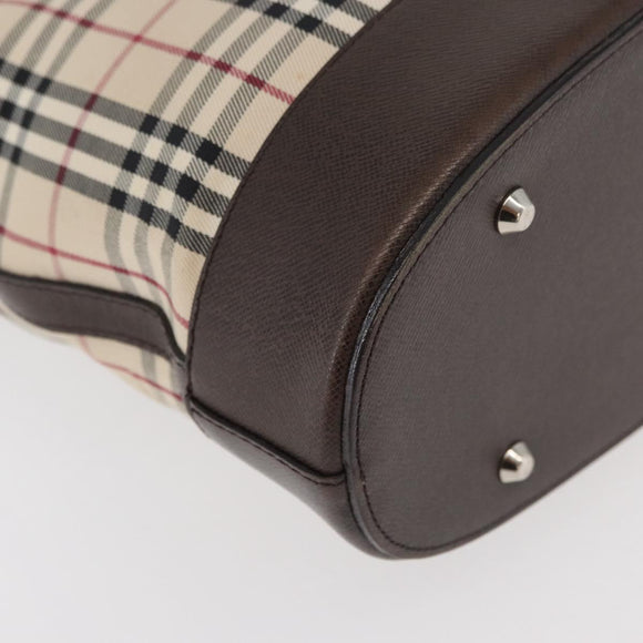 BURBERRY Nova Check Tote Bag Canvas Leather Beige Silver Auth 180030