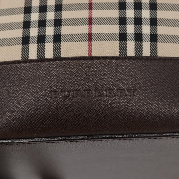 BURBERRY Nova Check Tote Bag Canvas Leather Beige Silver Auth 180030