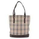 BURBERRY Nova Check Tote Bag Canvas Leather Beige Silver Auth 180030-2