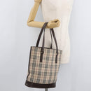 BURBERRY Nova Check Tote Bag Canvas Leather Beige Silver Auth 180030-25