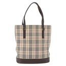 BURBERRY Nova Check Tote Bag Canvas Leather Beige Silver Auth 180030-4