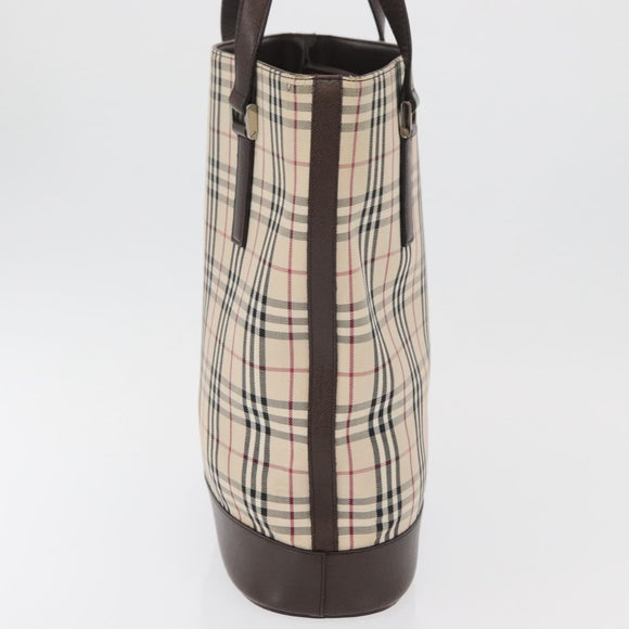 BURBERRY Nova Check Tote Bag Canvas Leather Beige Silver Auth 180030