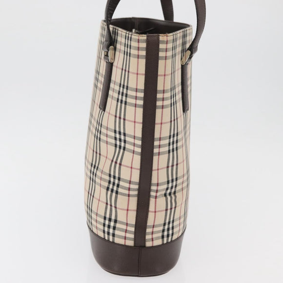 BURBERRY Nova Check Tote Bag Canvas Leather Beige Silver Auth 180030