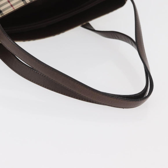 BURBERRY Nova Check Tote Bag Canvas Leather Beige Silver Auth 180030