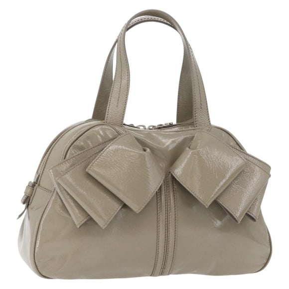 SAINT LAURENT Hand Bag Patent leather Gray Silver Auth 180031A