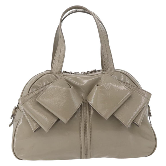SAINT LAURENT Hand Bag Patent leather Gray Silver Auth 180031A