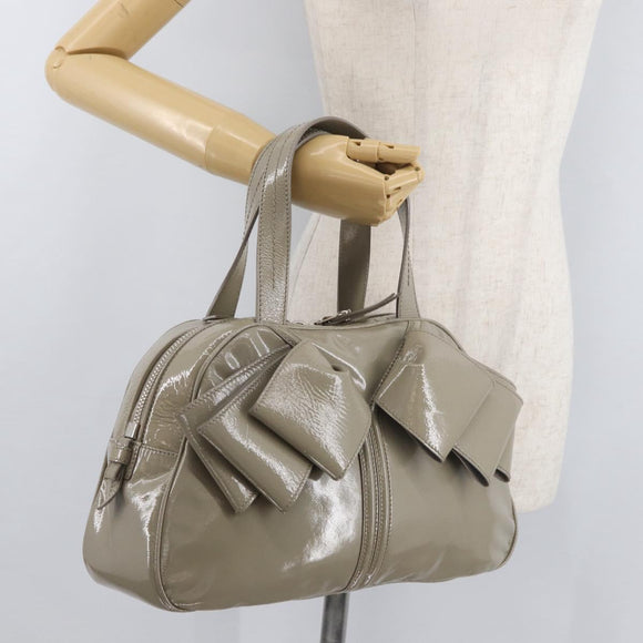 SAINT LAURENT Hand Bag Patent leather Gray Silver Auth 180031A
