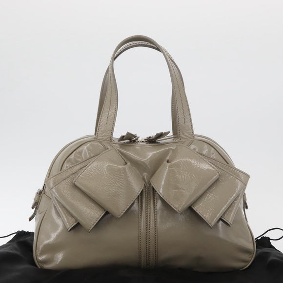 SAINT LAURENT Hand Bag Patent leather Gray Silver Auth 180031A