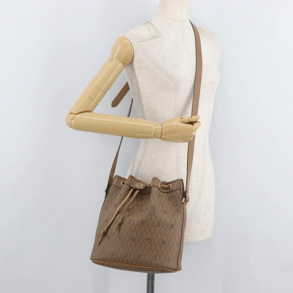Christian Dior Honeycomb Canvas Shoulder Bag PVC Beige Gold Auth 180032