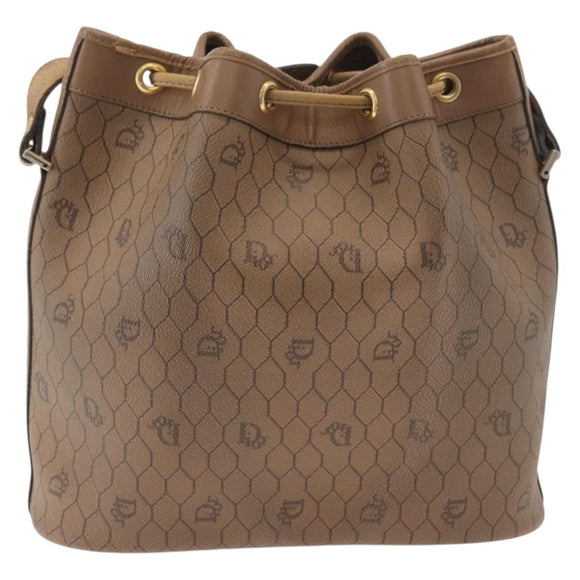 Christian Dior Honeycomb Canvas Shoulder Bag PVC Beige Gold Auth 180032
