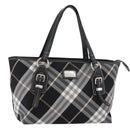 BURBERRY Nova Check Blue Label Tote Bag Nylon Black Silver Auth 180034-1