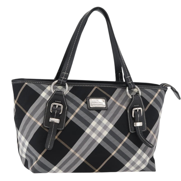 BURBERRY Nova Check Blue Label Tote Bag Nylon Black Silver Auth 180034
