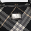 BURBERRY Nova Check Blue Label Tote Bag Nylon Black Silver Auth 180034-17