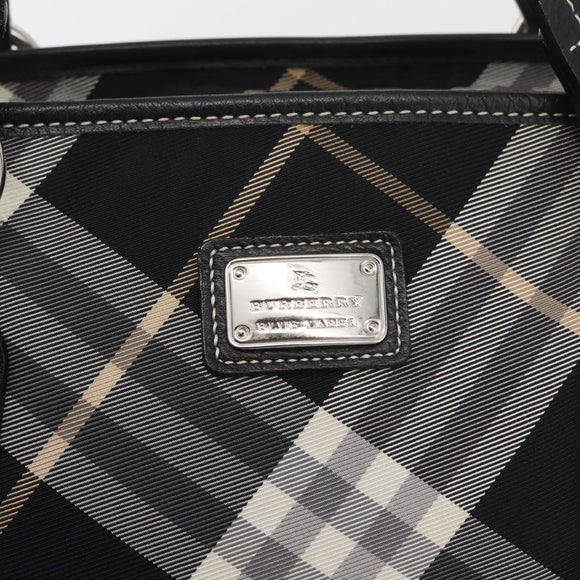 BURBERRY Nova Check Blue Label Tote Bag Nylon Black Silver Auth 180034
