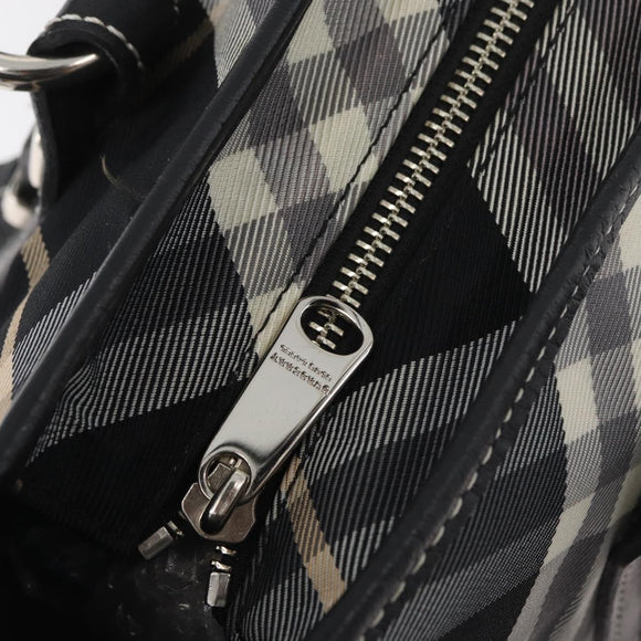 BURBERRY Nova Check Blue Label Tote Bag Nylon Black Silver Auth 180034