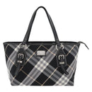 BURBERRY Nova Check Blue Label Tote Bag Nylon Black Silver Auth 180034-13
