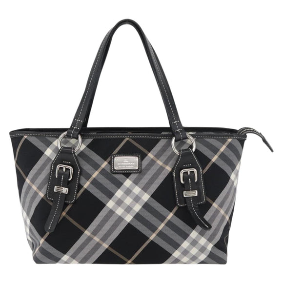 BURBERRY Nova Check Blue Label Tote Bag Nylon Black Silver Auth 180034
