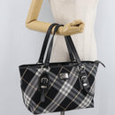BURBERRY Nova Check Blue Label Tote Bag Nylon Black Silver Auth 180034-22