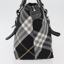 BURBERRY Nova Check Blue Label Tote Bag Nylon Black Silver Auth 180034-3