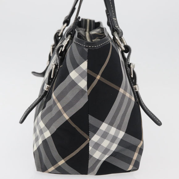 BURBERRY Nova Check Blue Label Tote Bag Nylon Black Silver Auth 180034