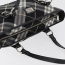 BURBERRY Nova Check Blue Label Tote Bag Nylon Black Silver Auth 180034-6