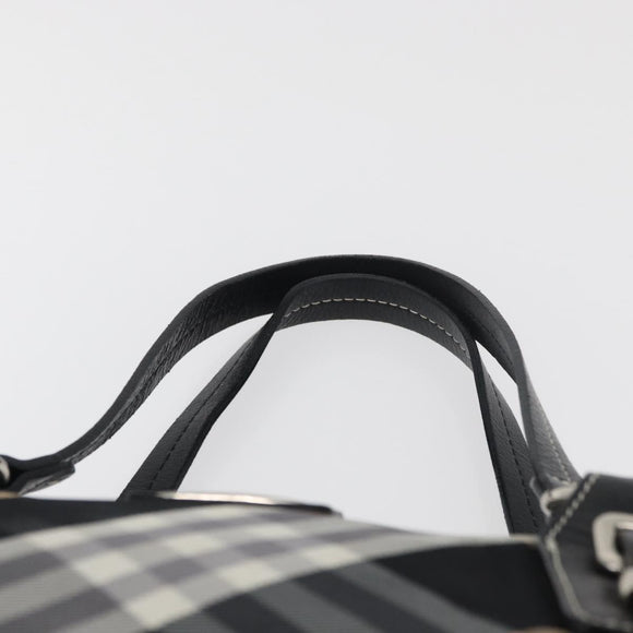 BURBERRY Nova Check Blue Label Tote Bag Nylon Black Silver Auth 180034