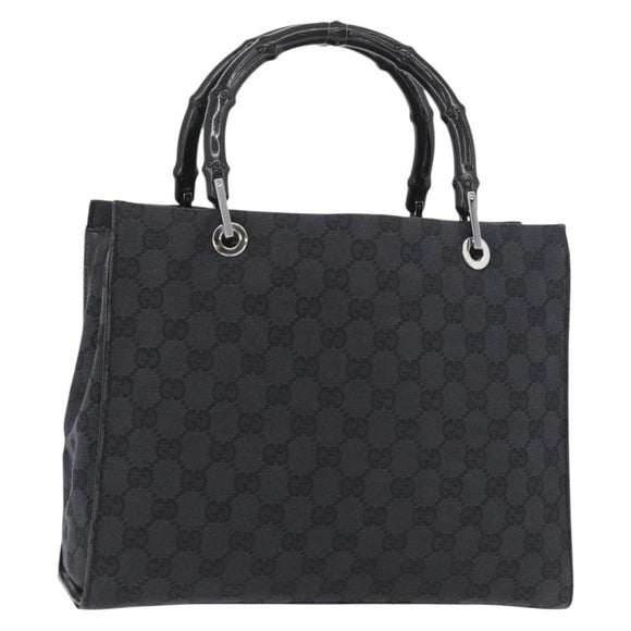 GUCCI Bamboo GG Canvas Hand Bag Black Silver 89 02 997 Auth 180040