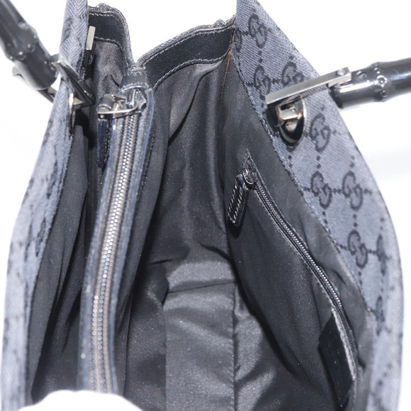 GUCCI Bamboo GG Canvas Hand Bag Black Silver 89 02 997 Auth 180040