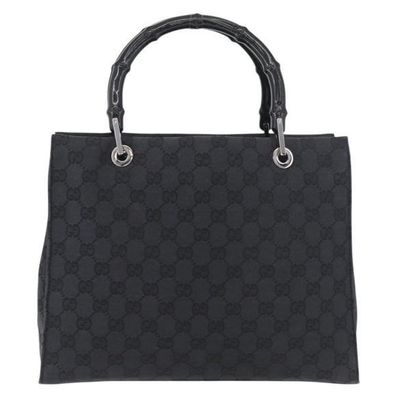 GUCCI Bamboo GG Canvas Hand Bag Black Silver 89 02 997 Auth 180040