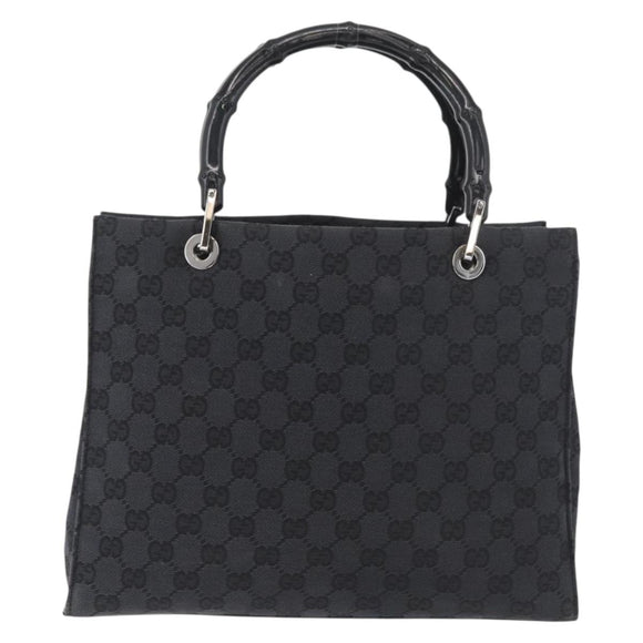 GUCCI Bamboo GG Canvas Hand Bag Black Silver 89 02 997 Auth 180040
