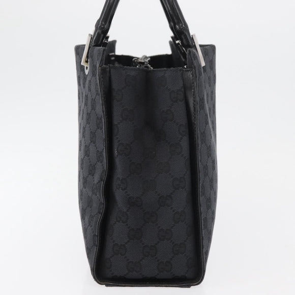 GUCCI Bamboo GG Canvas Hand Bag Black Silver 89 02 997 Auth 180040