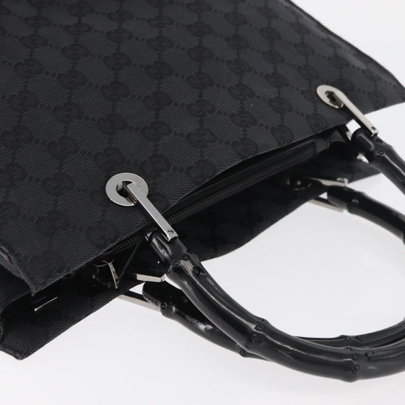 GUCCI Bamboo GG Canvas Hand Bag Black Silver 89 02 997 Auth 180040