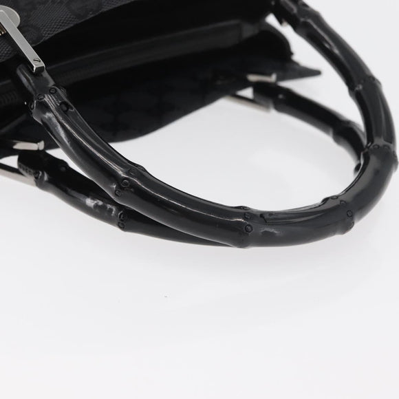 GUCCI Bamboo GG Canvas Hand Bag Black Silver 89 02 997 Auth 180040