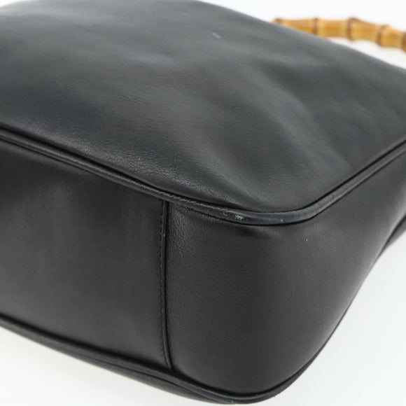GUCCI Bamboo Shoulder Bag Leather 2way Black Gold 001 1705 1638 Auth 180041