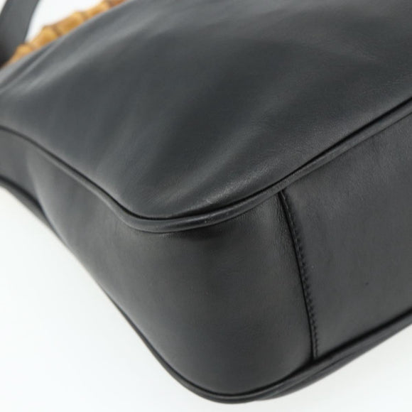 GUCCI Bamboo Shoulder Bag Leather 2way Black Gold 001 1705 1638 Auth 180041