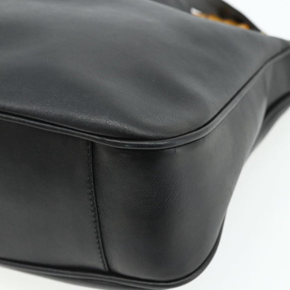 GUCCI Bamboo Shoulder Bag Leather 2way Black Gold 001 1705 1638 Auth 180041